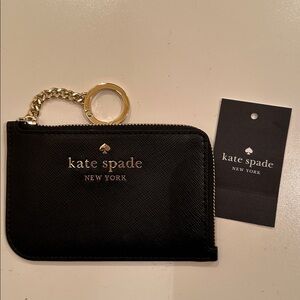Kate Spade Black Zip Card Holder/ Keychain with Gold Chain